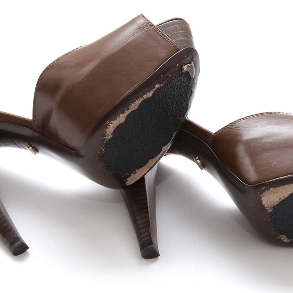 SERGIO ROSSI Leather Platform Pump Sandal Heels Ankle Strap Peep Toe 36.5 - Picture 9 of 9